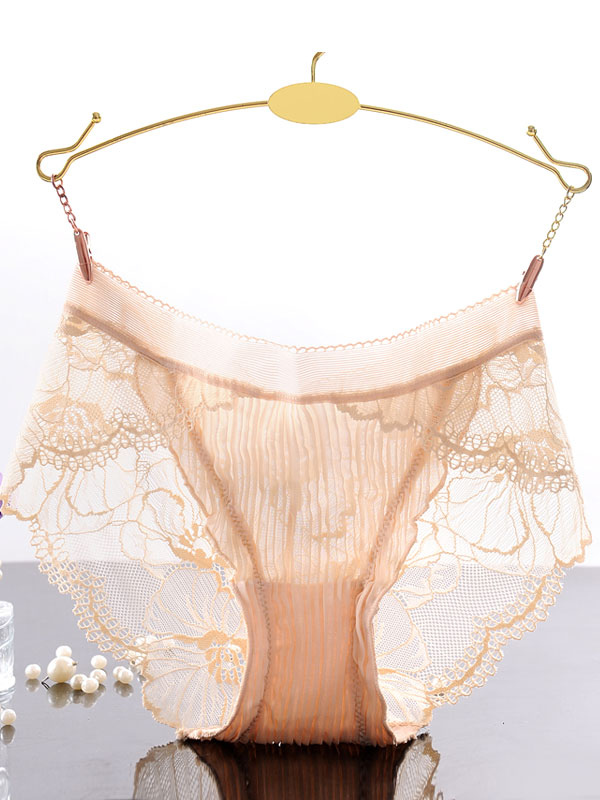 Women's Lace Panties Salmon Semi-Sheer Brief Underwear Lingerie ...