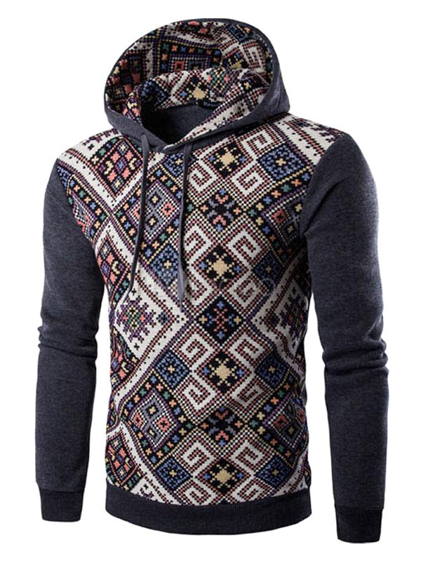 Men's Pullover Hoodie Tribal Print Long Sleeve Cotton Hoodies - Milanoo.com