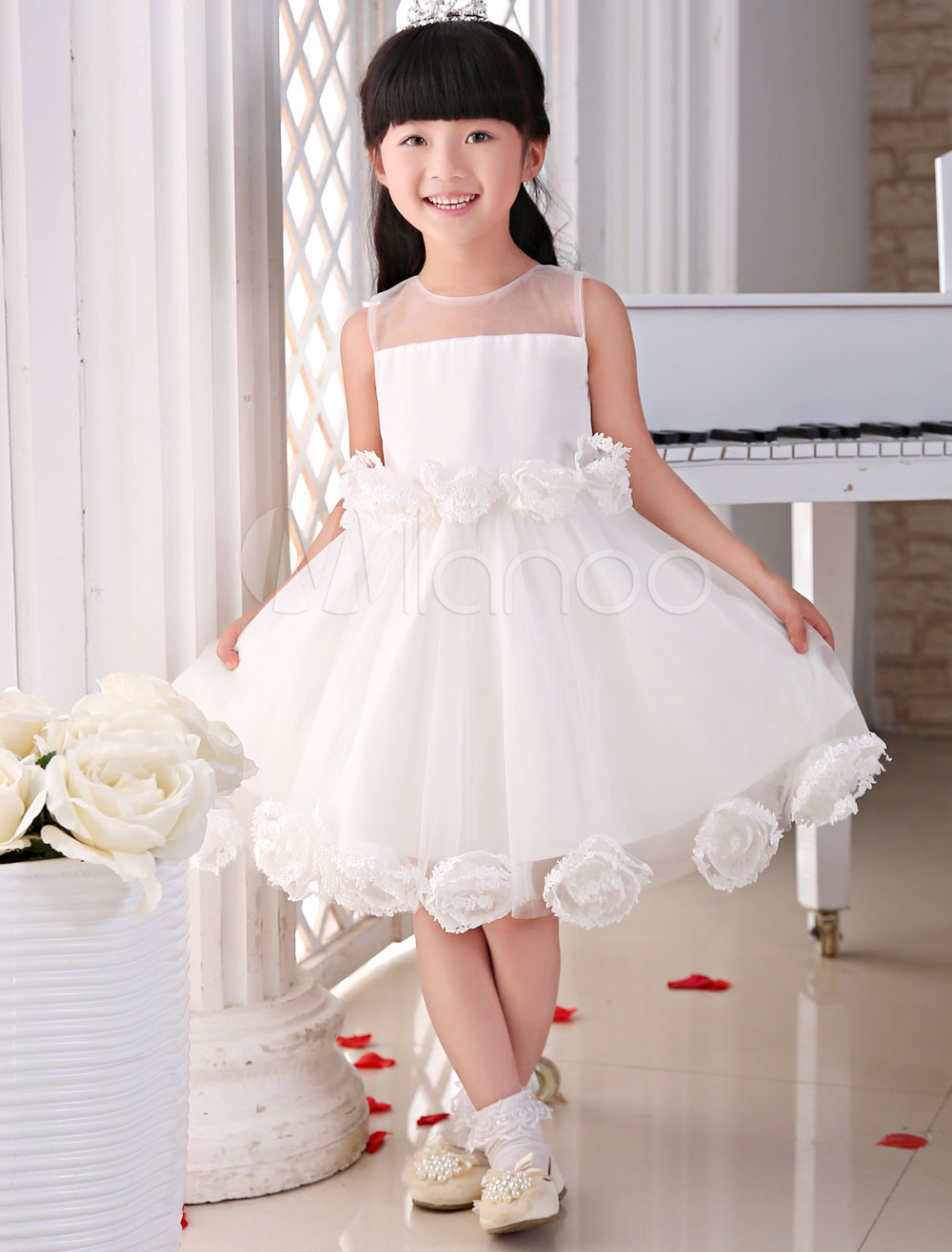 Flower Girl Dresses Lace Tulle Flowers Sleeveless A-Line Lovely Pageant ...