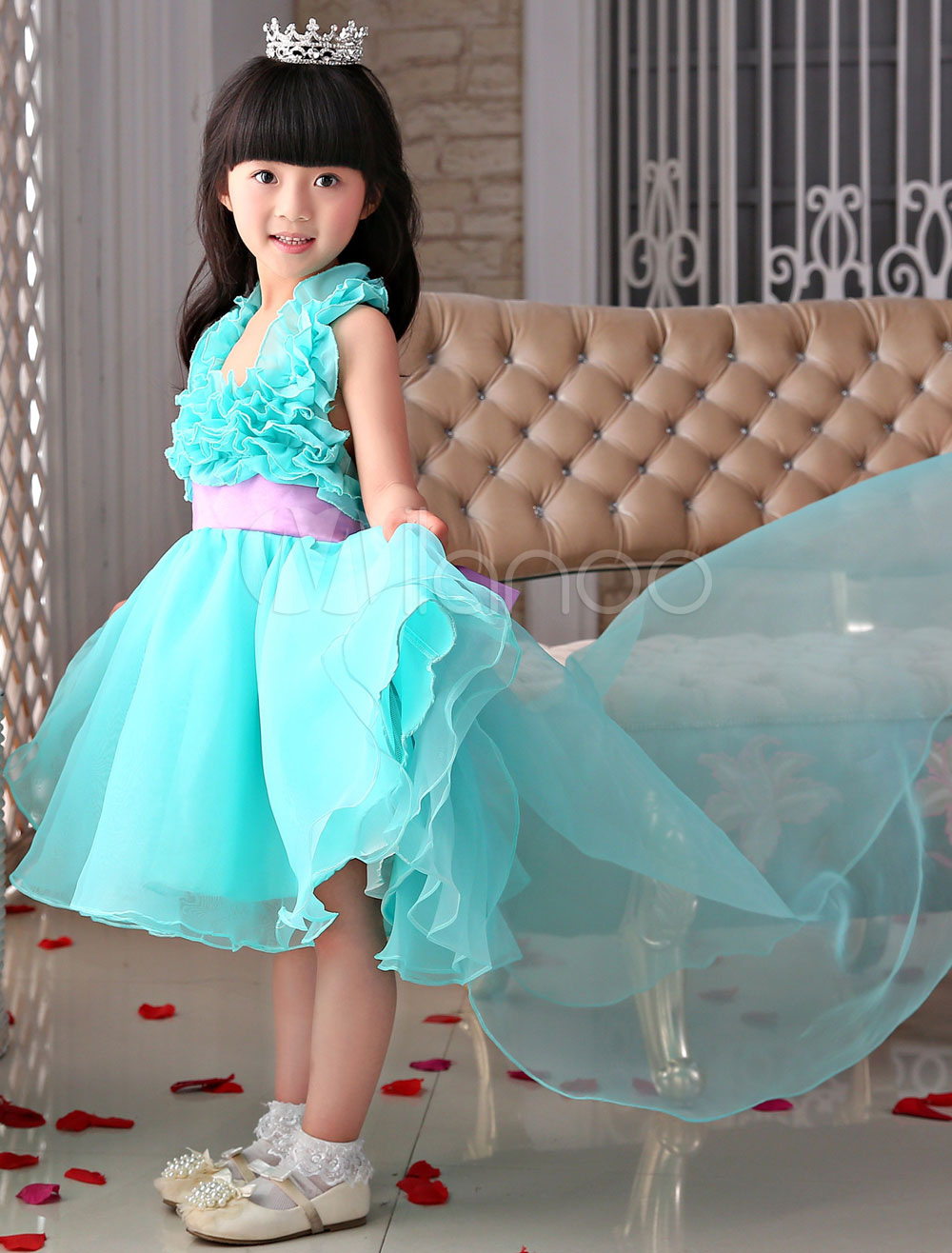 Flower Girl Dresses with Ruffled Train
