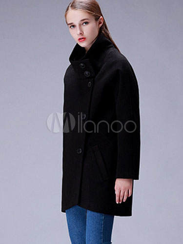 Women's Cocoon Coat Stand Collar Long Sleeve Casual Outerwear - Milanoo.com