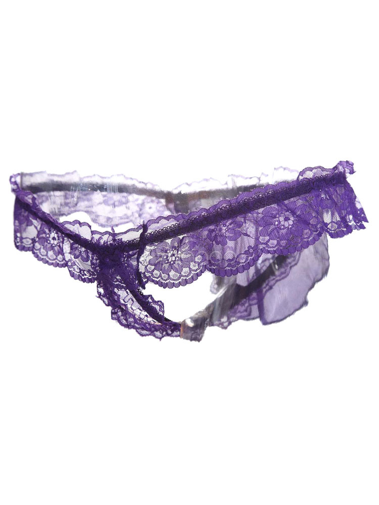 Lace Sexy Panties Purple Ruffle Cut Out Women's Underwear Lingerie
