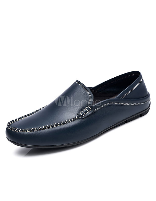 Blue Men's Loafers Flat Round Toe Slip-on Shoes - Milanoo.com