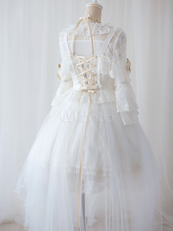 Lolita Wedding  Dress  White Chiffon Lace Bow Lace up 