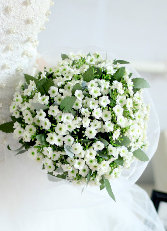Weisse Hochzeit Blumen Brautstrauss Ribbon Handgebundene Seidenblumen Milanoo Com