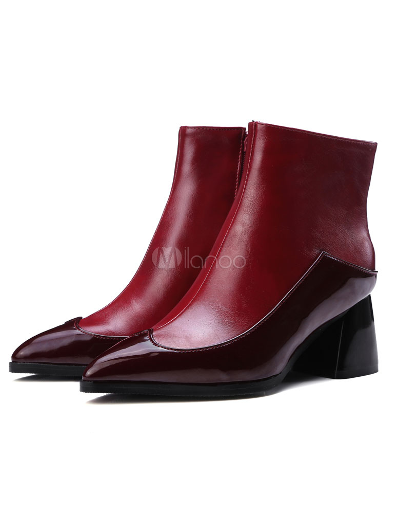 bicolore bobines PU en Bottine Boots femme bout avec à pointu zip et talons mv0N8nw