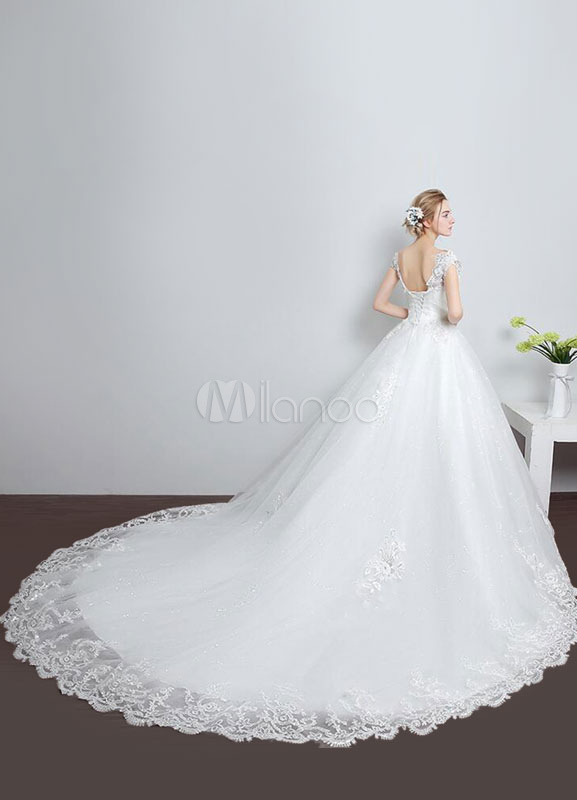 Princess Wedding Dress Backless A-Line Lace Rhinestones Beaded Lace Up ...