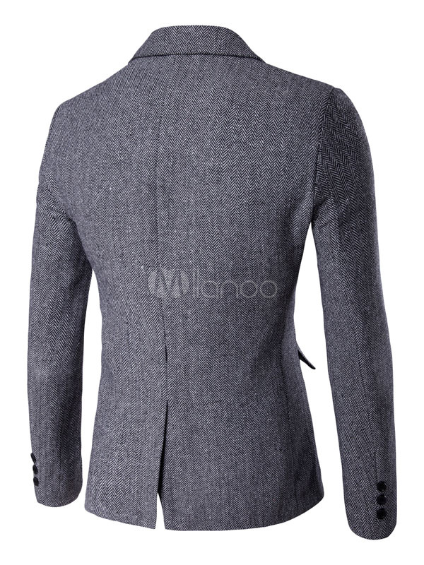 Tweed Suit Jacket Single Button Casual Blazer For Men Winter Casual ...