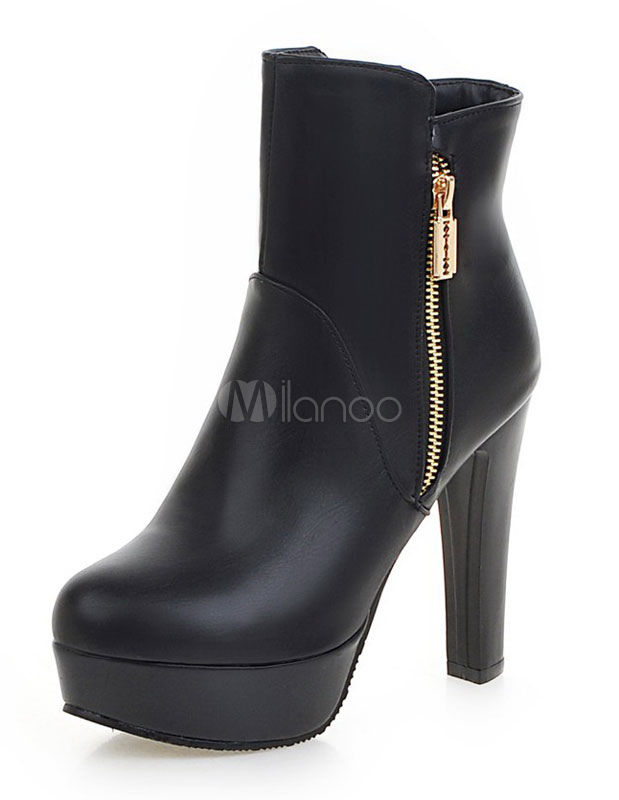 black platform bootie heels