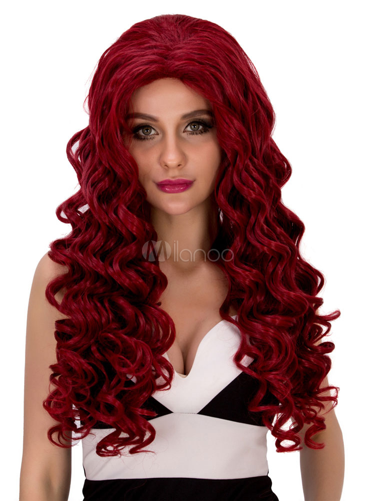 Curly Carnival Wigs Long Wavy Hair Women S Center Parting Burgundy