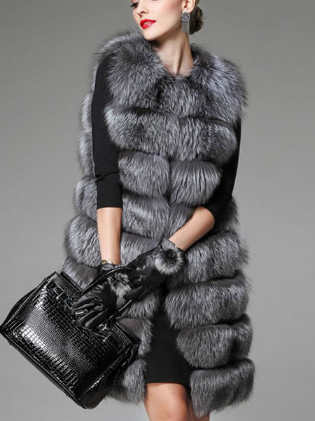 New Women Ladies Winter Sleeveless Black Faux Fur Gelit Vest Waistcoat Jacket 