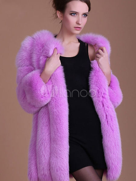 Faux Fur Coat Women Ivory Three Quarter Sleeve Winter Overcoat ...