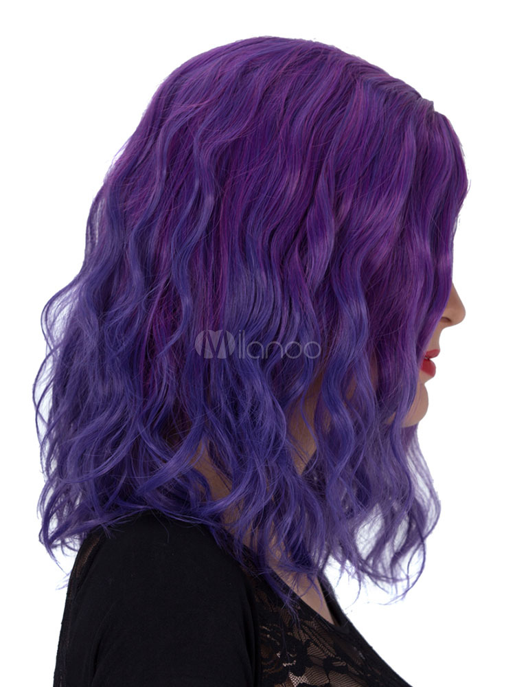 Halloween Hair Wigs Carnival Hair Wigs Women Purple Ombre Wavy