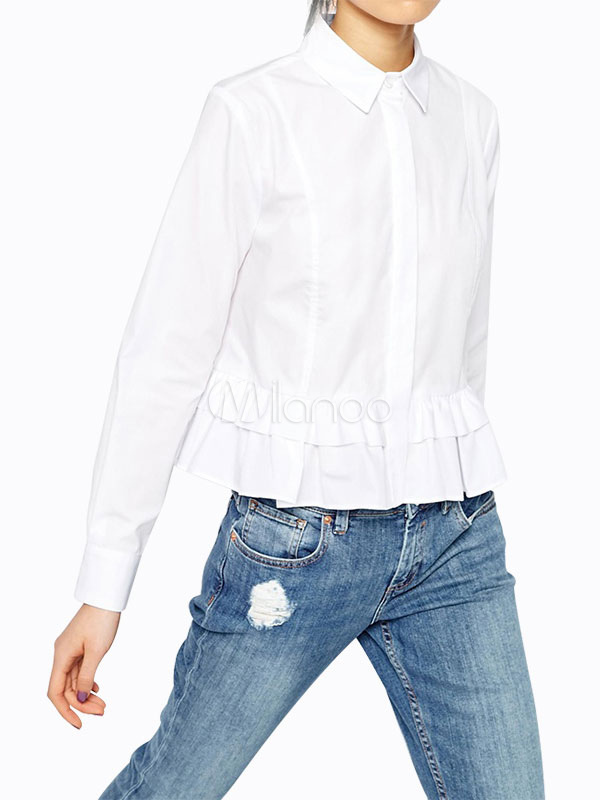 white shirt with ruffle bottom