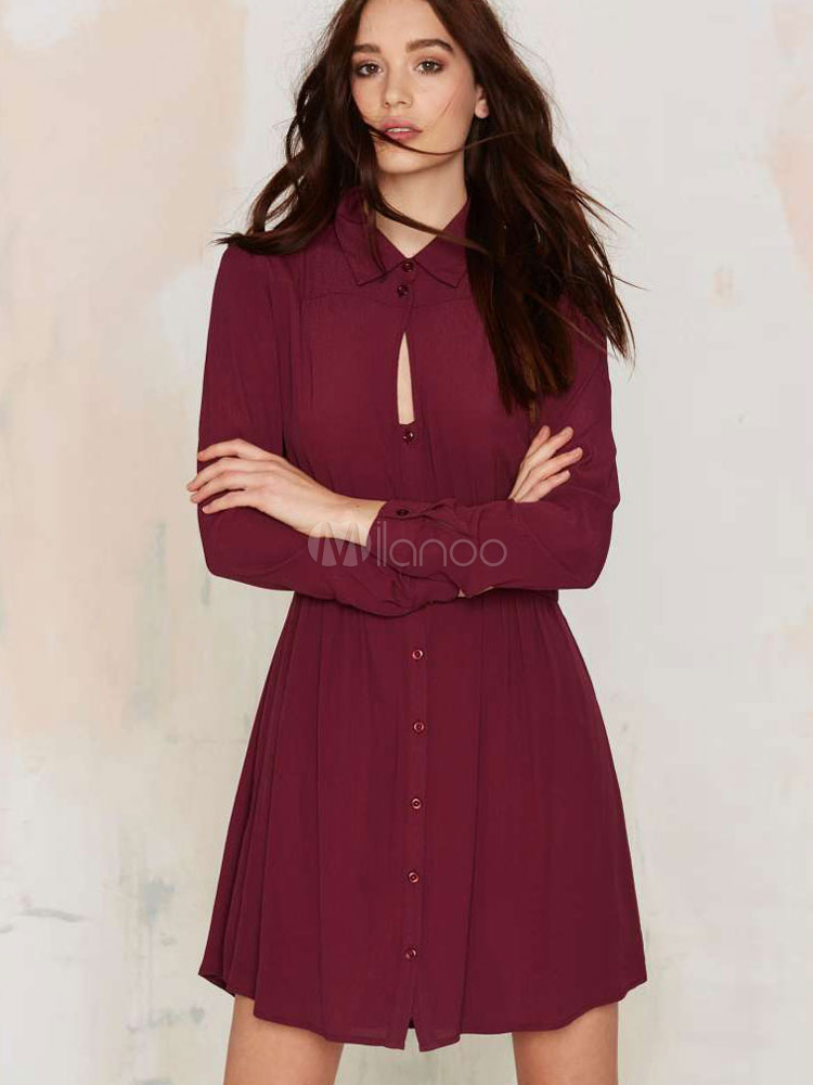 burgundy shirt dress