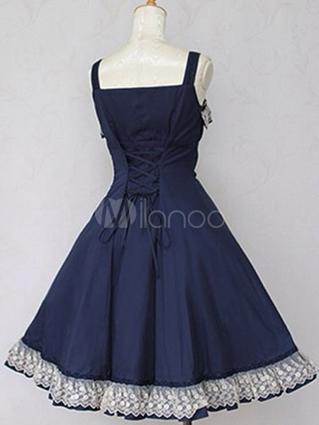 Classic Lolita Dress JSK Cotton Two Tone Ruffled Bow Lace Up Lolita ...