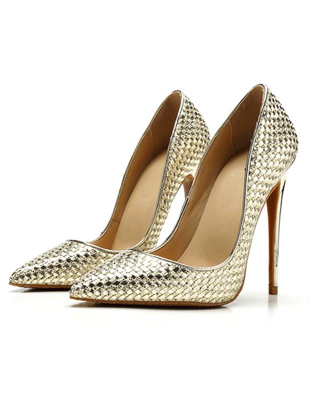 Women's High Heels Gold Glitter Pointed 