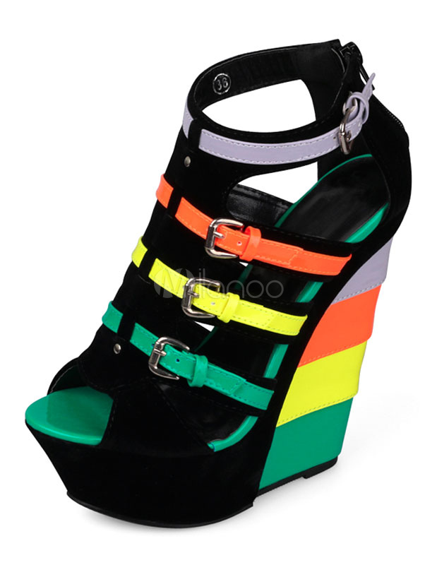 multi color wedge shoes