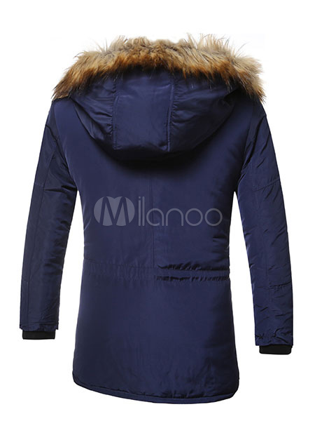 Black Parkas Jacket Long Sleeve Hooded Cotton Winter Coat For Men ...