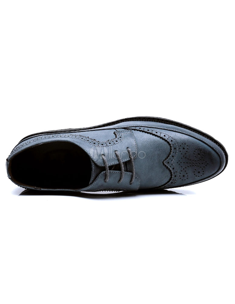 Men's Dress Shoes Flat Lace Up Wingtips Round Distressed Brogue Shoes