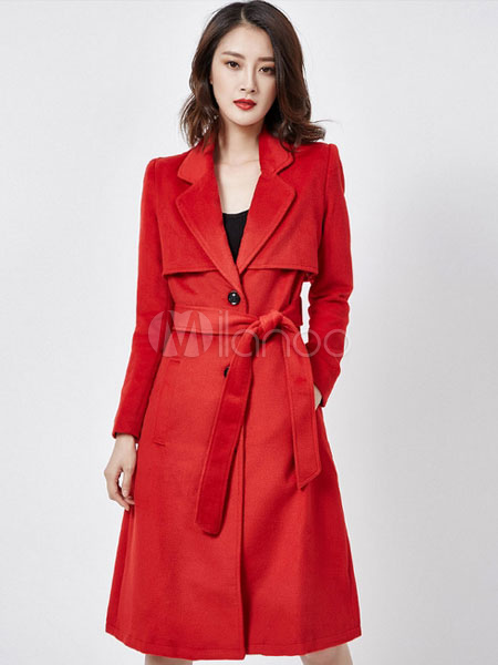Black Trench Coat Women's Slim Fit Long Belted Wool Coat For Winter ...