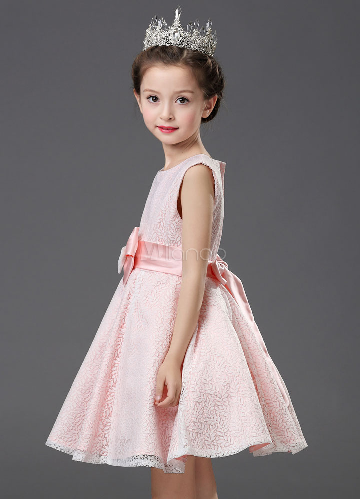 Pink Flower Girl Dress Satin Bowed A-Line Sleeveless Toddler's Pageant ...