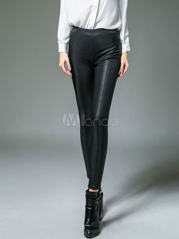 Pantaloni stretti Skinny Leggings neri delle donne in pelle con elastico -  Milanoo.com