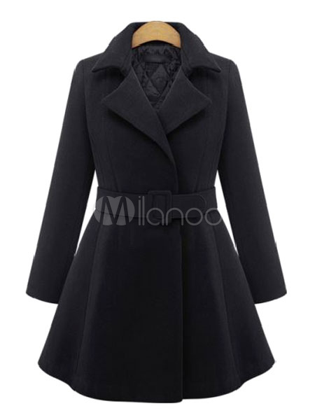 Burgundy Winter Coat Women's Notch Collar Long Sleeve Open Front Wrap ...