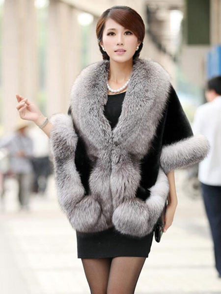 Faux Fur Cape Coat Women's Solid Color Fur Poncho Outwear For Winter ...