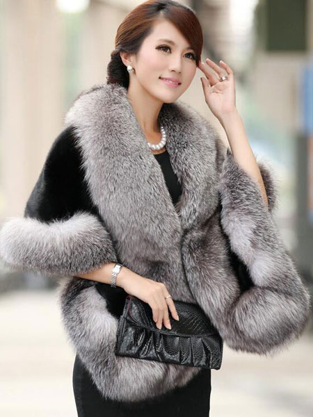 Faux Fur Cape Coat Women's Solid Color Fur Poncho Outwear For Winter ...