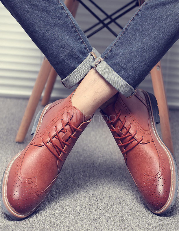 Men's Derby Shoes Lace Up Light Brown Business Casual Shoes