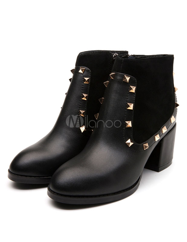 spiked chunky heel booties