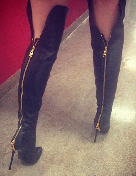 Black Over The Knee Boots Womens Zipped 