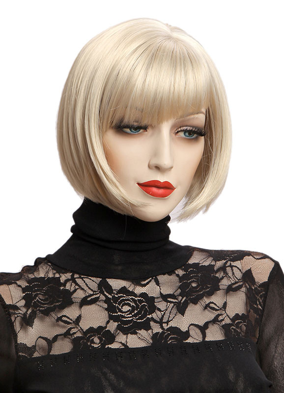 サイド掃引の前髪と女性の金髪ボブ ショート ウィッグ ストレートの髪かつら Milanoo Jp