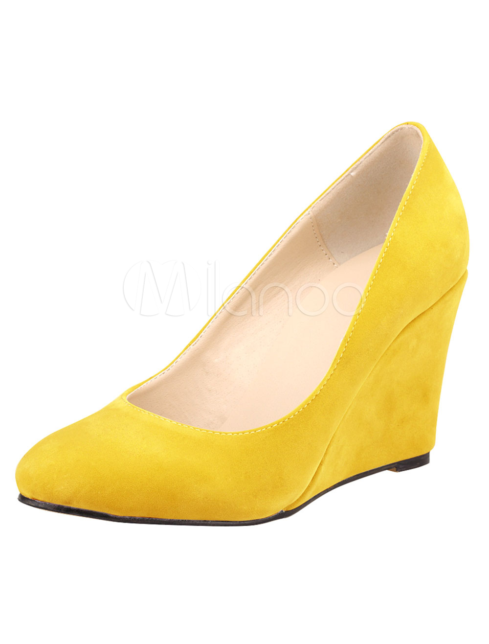 Suede Wedge Pumps Round Toe Slip On Shoes For Women