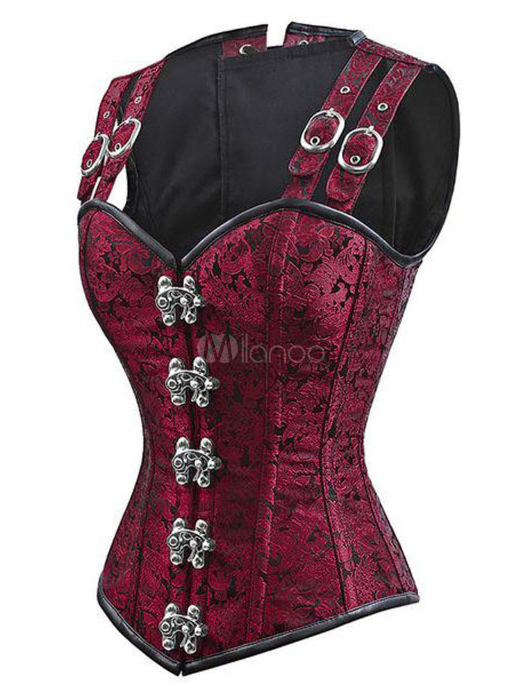 Women‘s Burgundy Corsets Overbust Sweetheart Neckline Sleeveless Lace ...