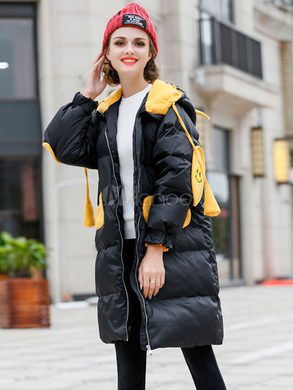 White Down Coat Women's Strappy Hooded Long Sleeve Lightweight Cotton