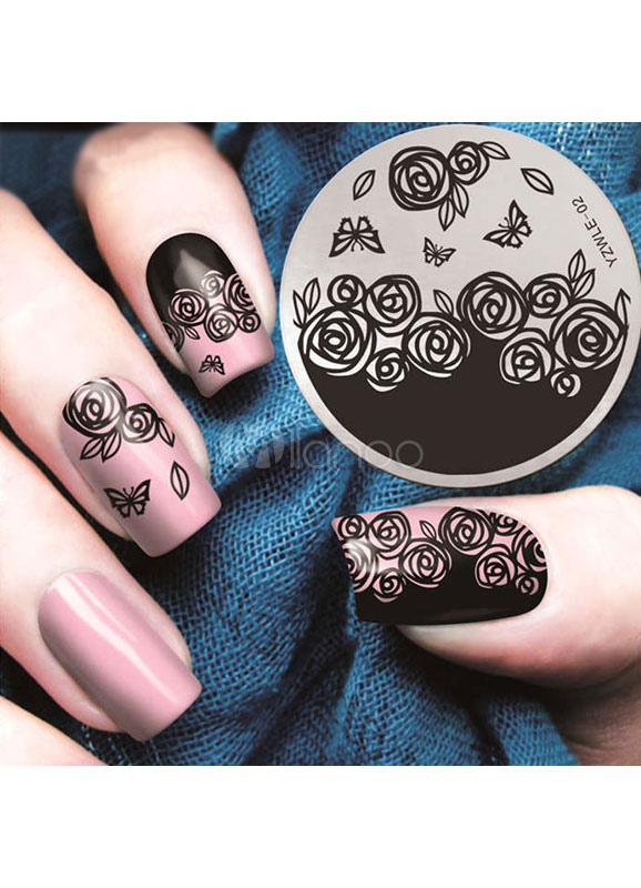 Black Nail Sticker Rose Muster Nagel Abziehbilder Fur Frauen 2 Stuck Im Set Milanoo Com