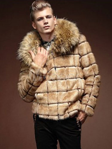 Faux Fur Coat Plus Size Furry Jacket Men Winter Overcoat - Milanoo.com