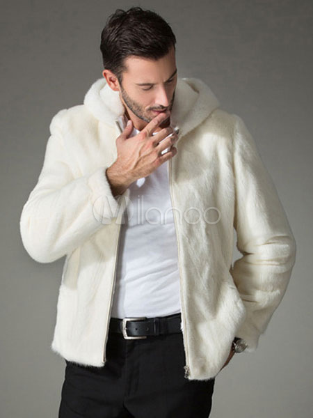 slim faux fur zipper hooded jacket