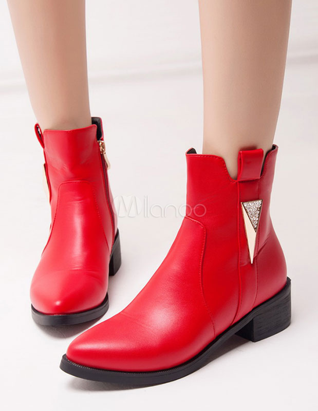 Black Ankle Boots Chunky Heel Pointed Toe Booties Women's Zipper Winter ...