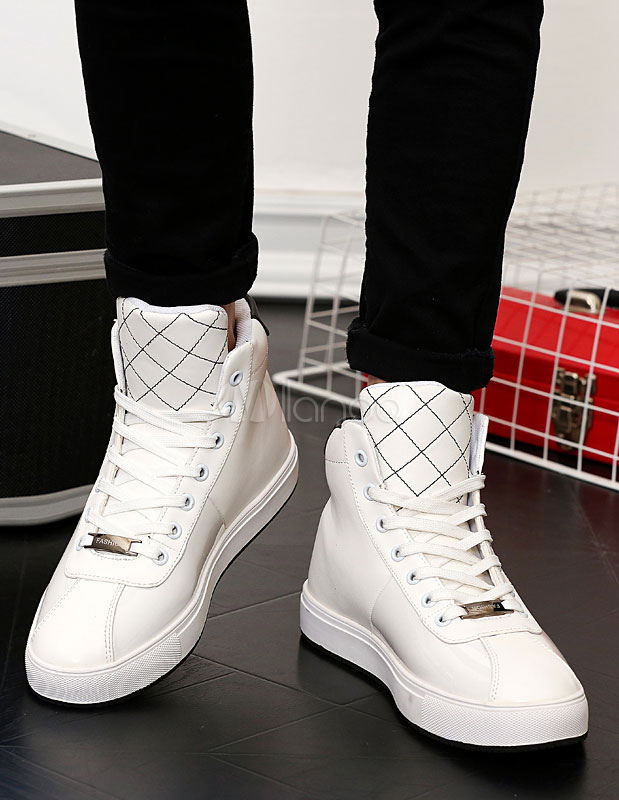 Black Skate Shoes High Top Lace Up Casual Shoes Skull Men's Round Toe ...