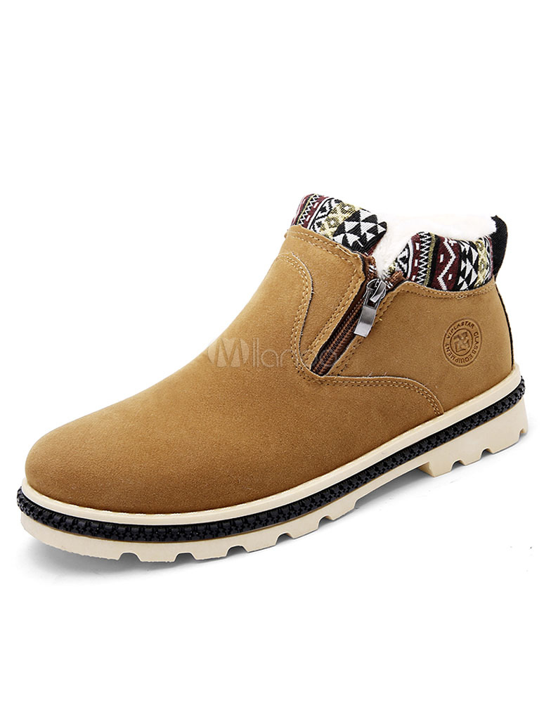 Men's Ankle Boots Print Detail Lined Warm Flat Booties For Winter