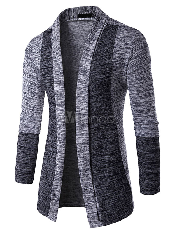 Men's Sweater Cardigan Grey Contrast Color Long Sleeve Fit Casual Knit ...