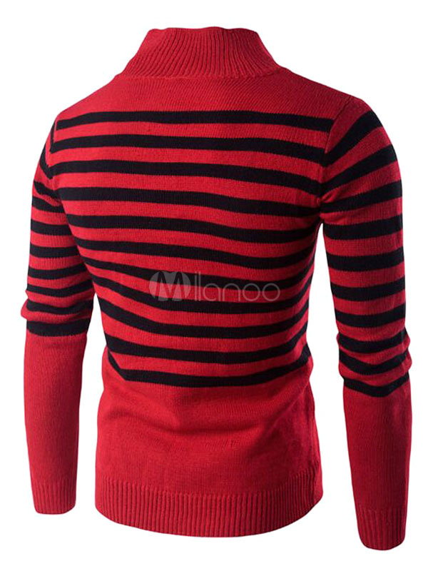 Lassige Pullover Pullover Herren Roter Pullover Gestreift Stehkragen Langarm Reissverschluss Milanoo Com