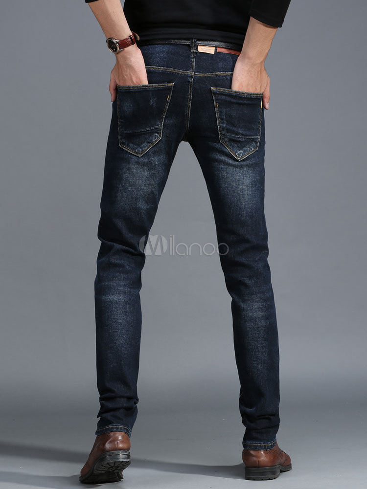 Deep Blue Jeans Men's Denim Trousers Elastic Straight Pants - Milanoo.com