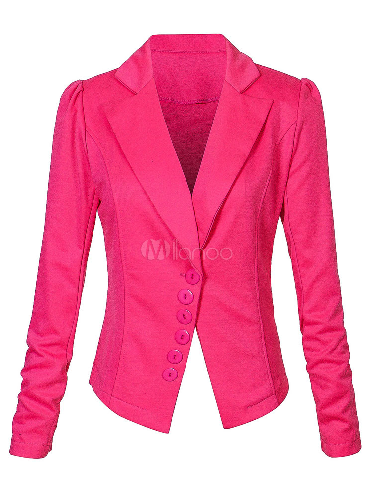 Women's Blazer Jacket Rose Red Turndown Collar Long Sleeve Slim Fit ...