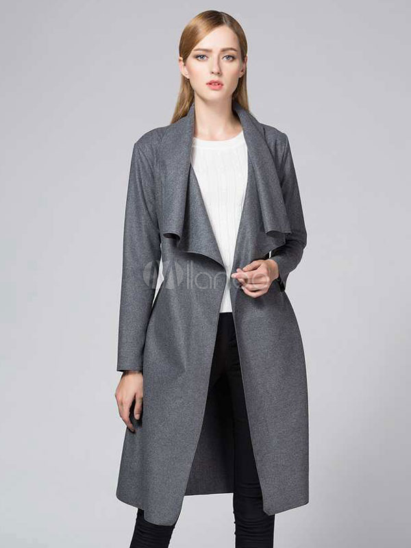 Gray Cardigan Coat Long Sleeve Belted Women's Coat - Milanoo.com