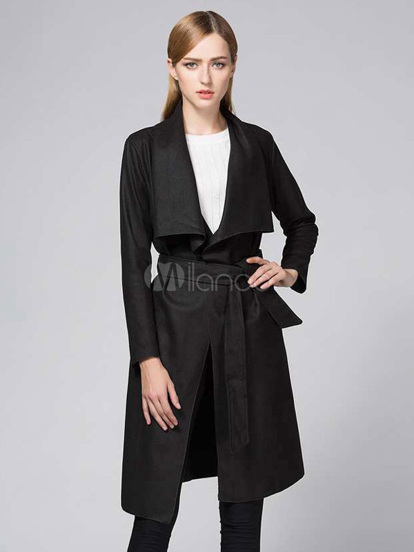 Gray Cardigan Coat Long Sleeve Belted Women's Coat - Milanoo.com