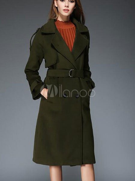 Women's Tweed Coat Hunter Green Belted Winter Coat With Contrast ...